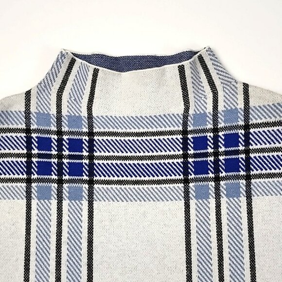Tahari Women's Knit Blue White Plaid Pullover Sweater Mock Neck Size 1X - Picture 3 of 9